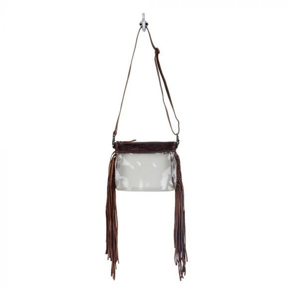 NWT Clear Fringe Crossbody Leather Hand Tooled Bag - Picture 6 of 7